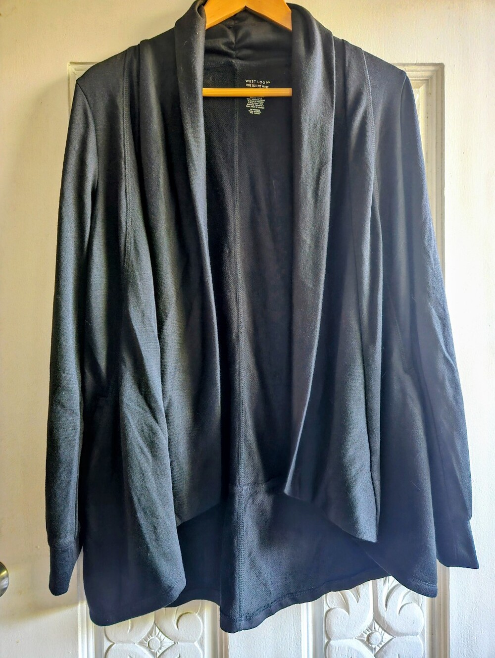 west loop Black Open-Front Draped Cardigan OSFA